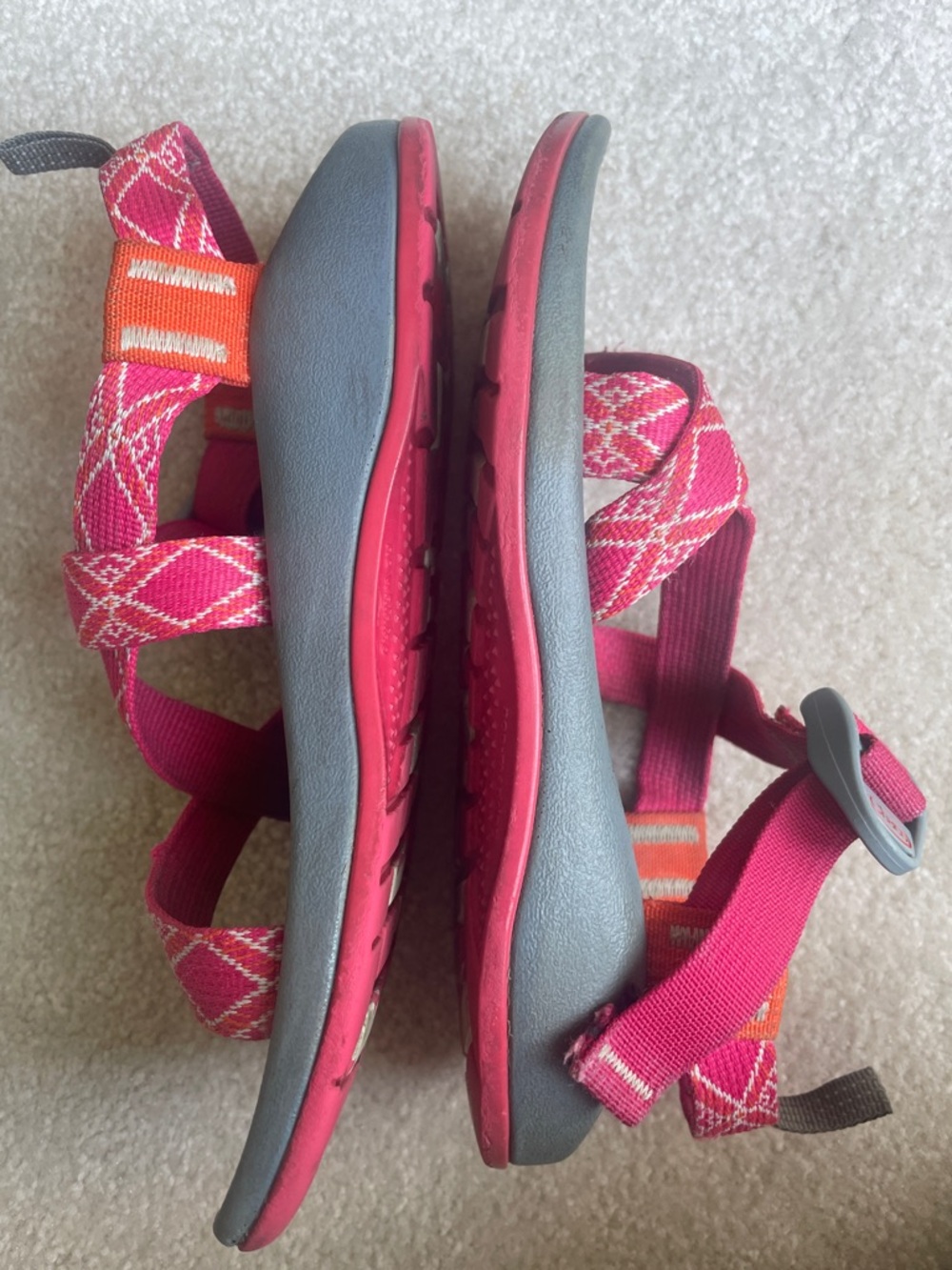 Chaco Kids’ Pink Patterned Webbing Sandals with Gray Footbeds - Picture 10 of 11